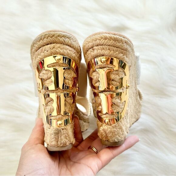 Tory Burch Kristin Wedge Canvas Espadrilles in Ivory Size 6 - Picture 7 of 9